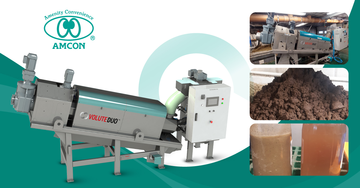 VOLUTE DUO™ continuously dewaters a mix of DAF sludge and manure filtrate at low OPEX costs